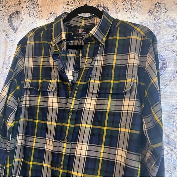 Vineyard Vines Slim Fit Crosby Navy Plaid Button Down Size Medium - Picture 3 of 6